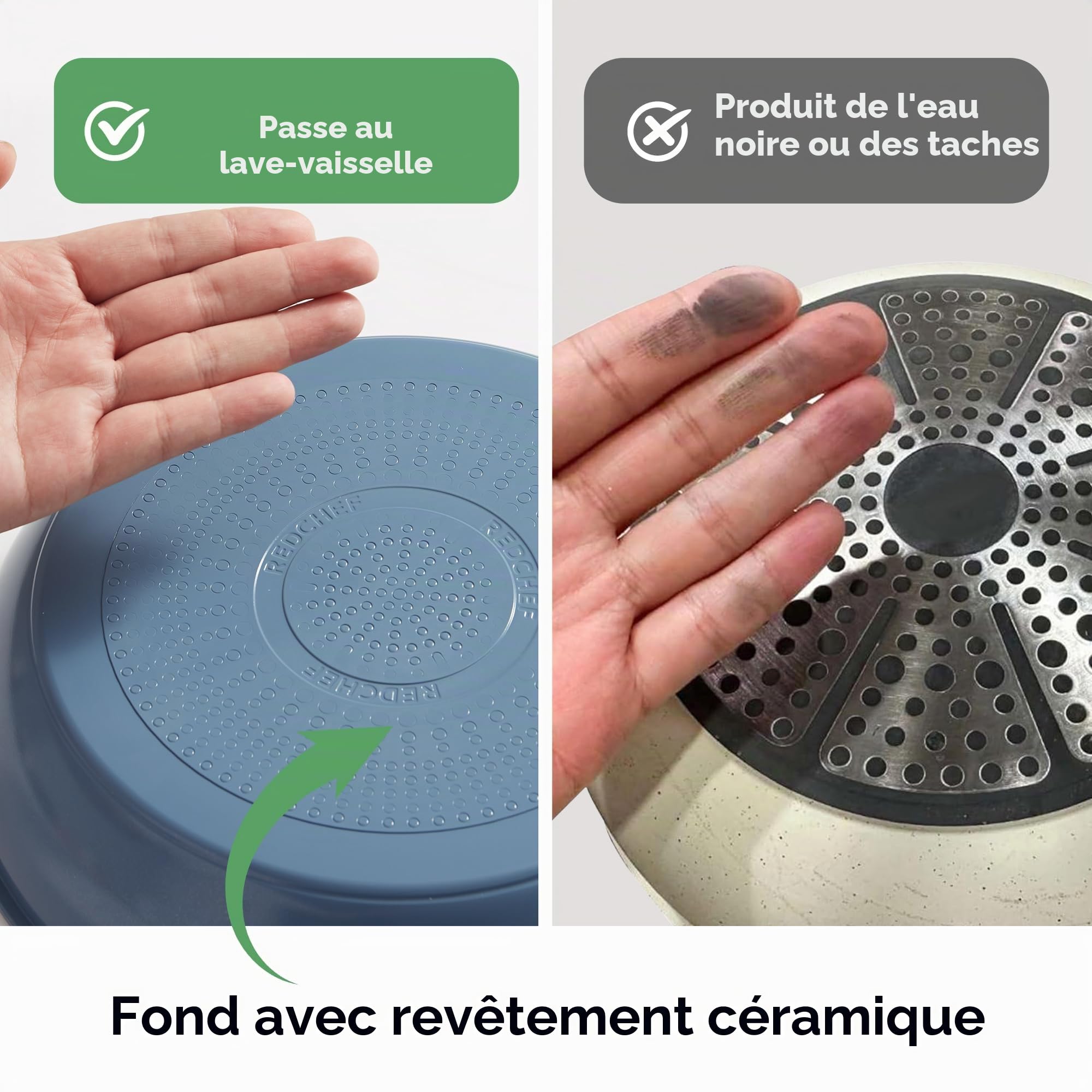 Redchef Ensemble de casseroles et poêles antiadhésives en céramique 16 pièces avec poignée amovible, batterie de cuisine non toxique, sans PFAS PFOA et PTFE, pour camping, passe au lave-vaisselle et