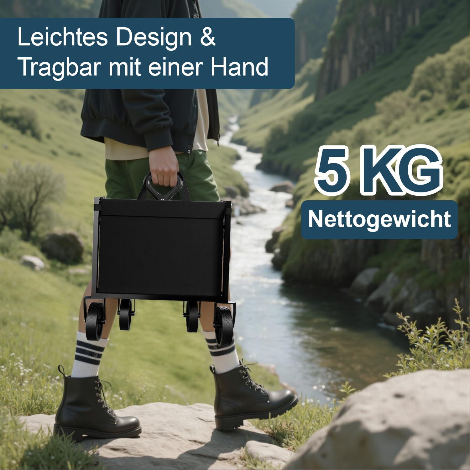 Favoyard Faltwagen Klappbar 100L & 150kg Tragkraft All-Terrain Bollerwagen mit Bremse & Rollen für Camping, Einkauf, Garten & Sport, Kompakt Faltbarer Transportwagen aus Stahlrahmen