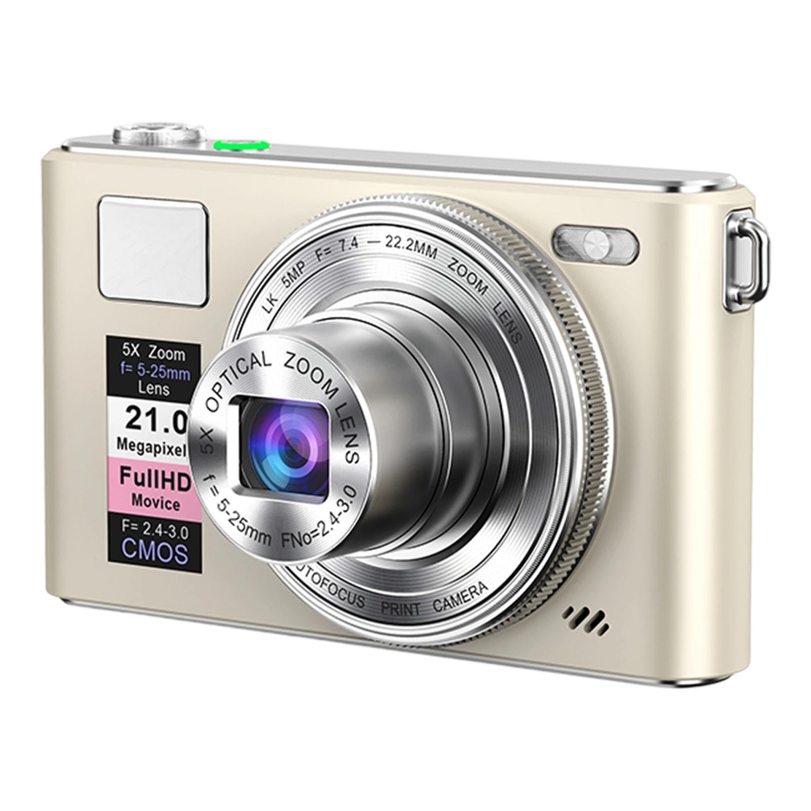 Cámara Digital Robusta, portátil, 5X, Profesional, compacta, versátil, Accesorio de Juguete para Viajes, Estudio, grabación, Vlogs y conciertos, Dorado Champagne