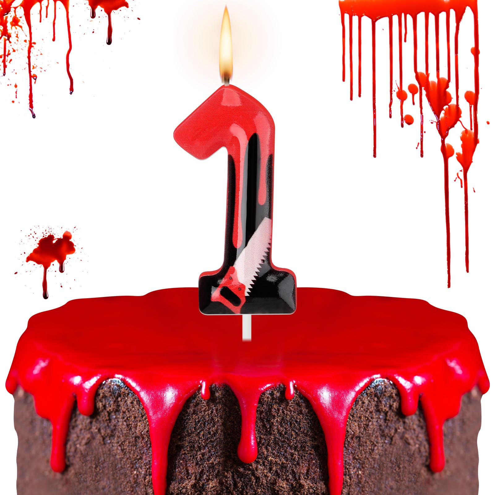 Photect Bleeding Number Candle Halloween Birthday Candle Have a Killer Birthday Cake Topper for Gothic Decoration Horror Themed Halloween Party(Number 1)