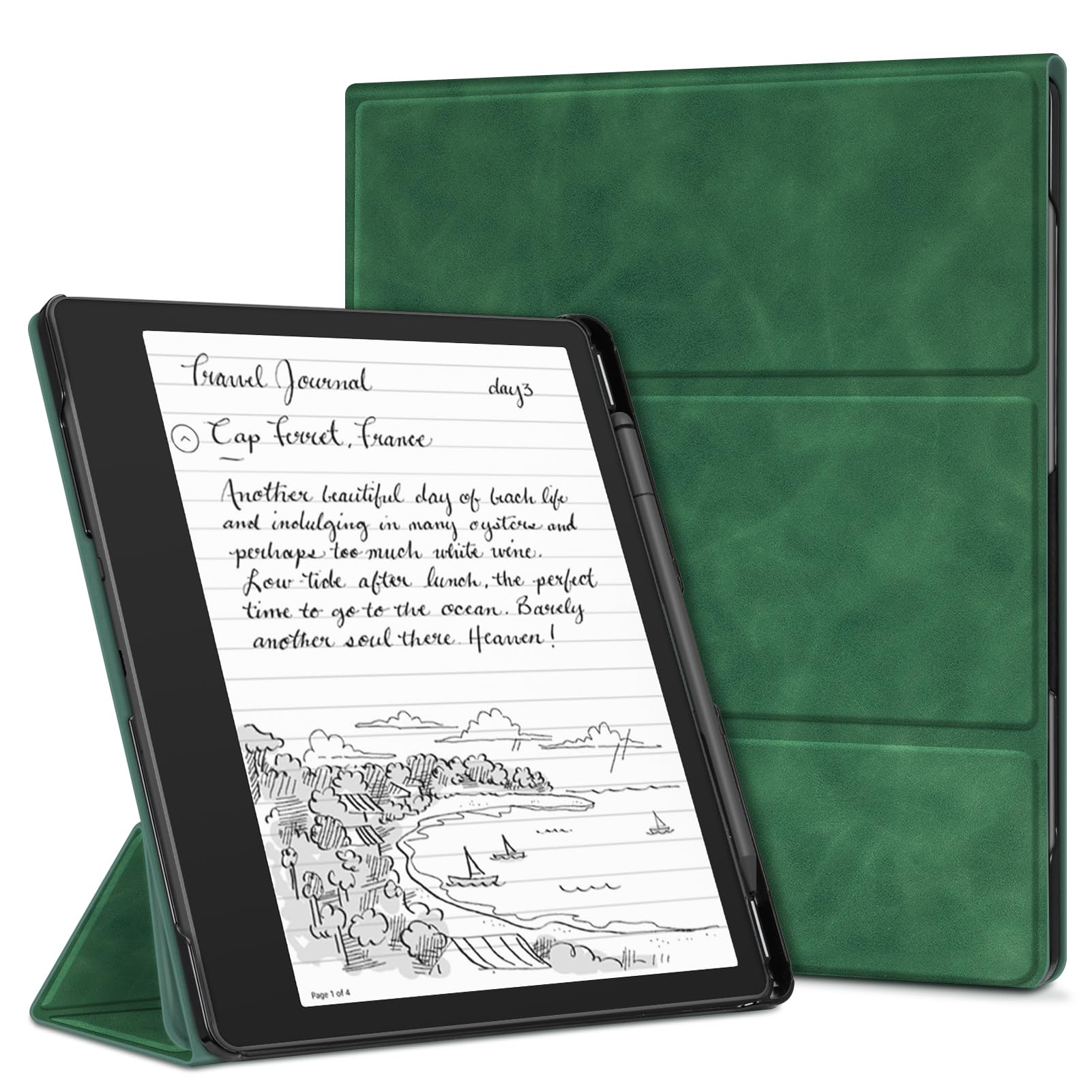 Fintie Stand Case for Kindle Scribe - [Built-in Pen Holder] Premium PU Leather Trifold Stand Cover with Auto Sleep/Wake, Compatible with 10.2 Inch Kindle Scribe 2022 Release, Rustic Green-image-42
