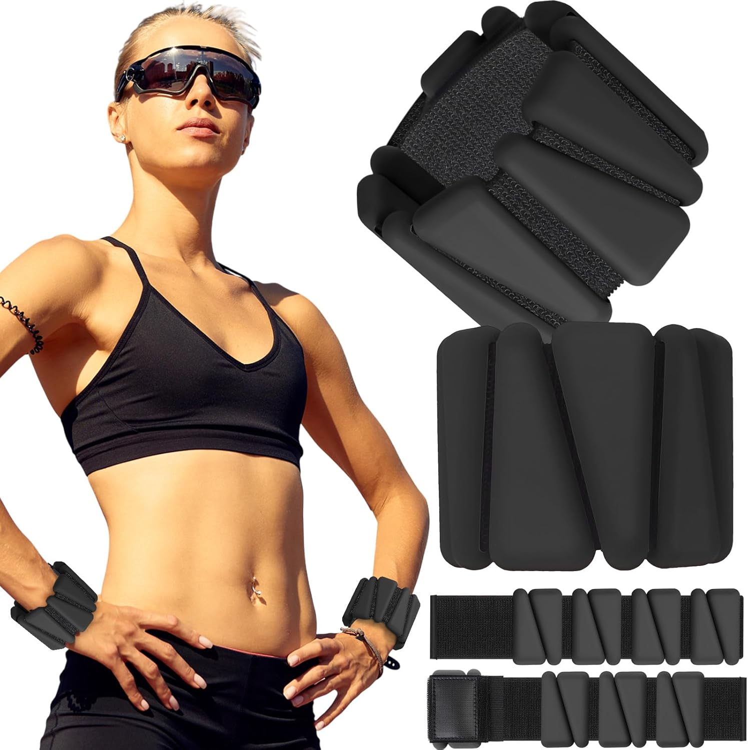 Vinsot Pilates 2Lbs Each(Set of 4) Wrist Ankle Weights for Women, Wearable Arm Leg, Adjustable Weighted Wristbands Arm Leg Weights Suitable for Walking Swimming Running Yoga Gym