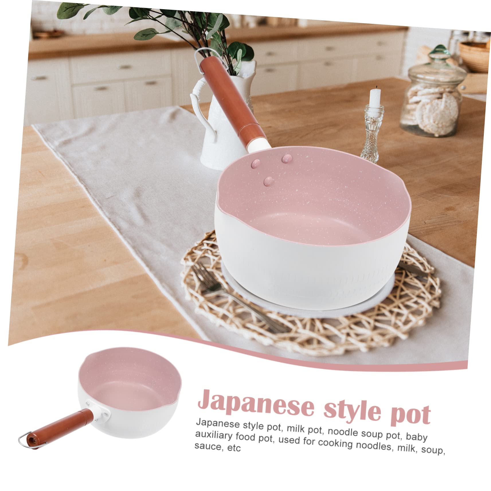 Japanischer Milchtopf aus Aluminium Leichter Babybrei Topf zum Einfachen Reinigen mit Holzgriff zur Zubereitung von Babynahrung und Frühstück