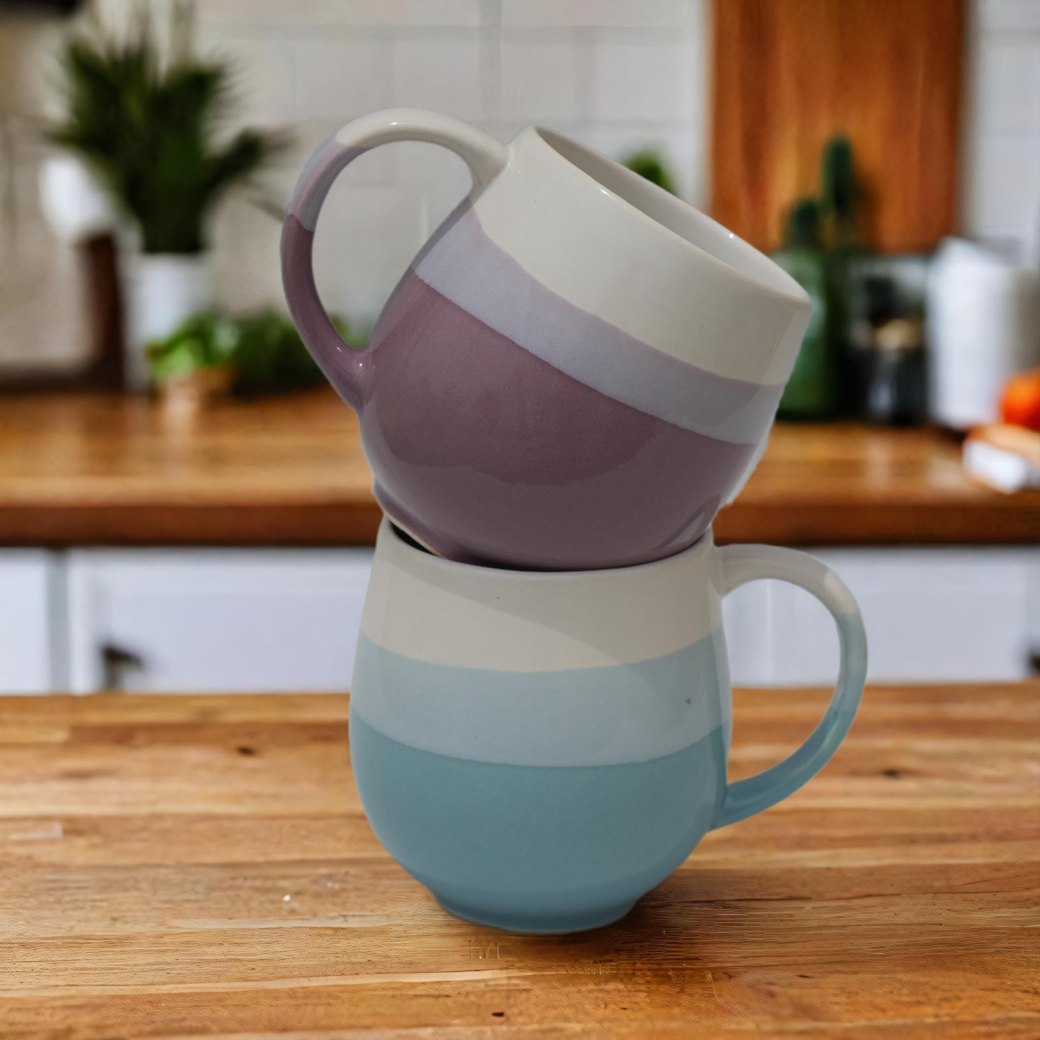 U & U UNIQUE UTILITIES Large Ceramic Coffee Mugs Set of 2 (450 ML Each) | Milk Mug | Microwave & Dishwasher Safe | Coffee Cups | Ideal for Home, Office & Gift (Purple - Sea Green)