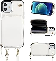Vista 44 de Bocasal Funda tipo cartera cruzada para iPhone 12/12 Pro, funda de piel con bloqueo RFID y soporte para tarjetas, funda protectora con cremallera