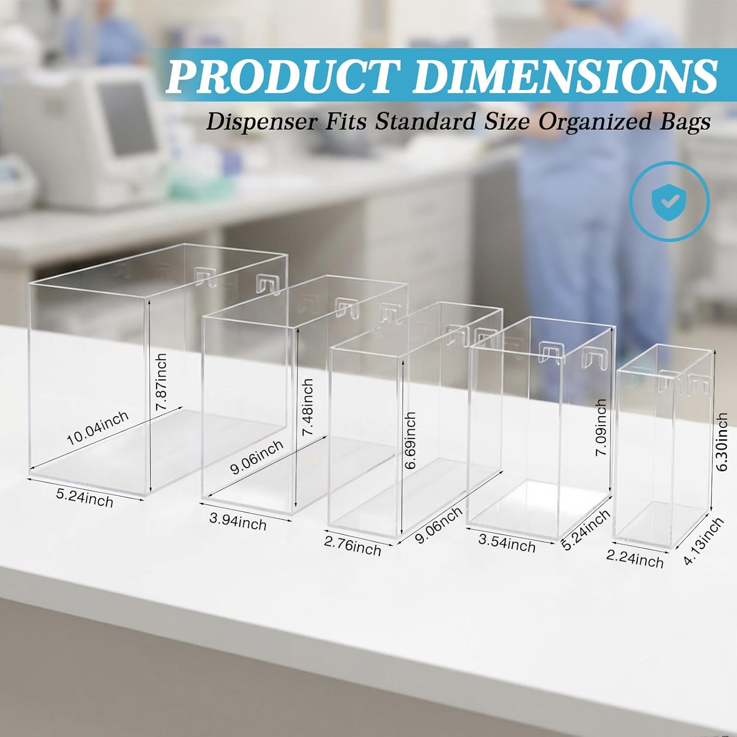 Novabright Dental Pouch Organizer Wall Mount, 5-Slot Acrylic Dispenser for Self-Sealing Instrument Pouches, Clear Medical Supply Holder for Clinic Tattoo Salon