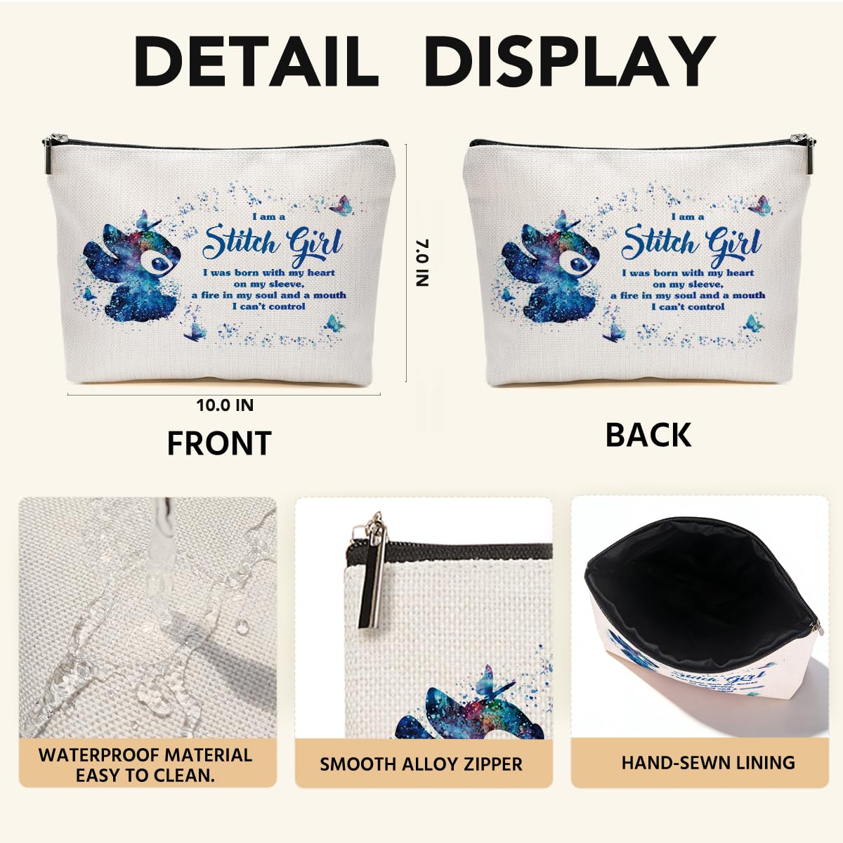 JIUWEIHU Stitch Girl Makeup Bag for Fans Cartoon Love Gift Hawaiian Bags Party Merch Inspired Fans Gifts Travel Makeup Bag Zipper Pouch Cosmetic Bags Toiletry