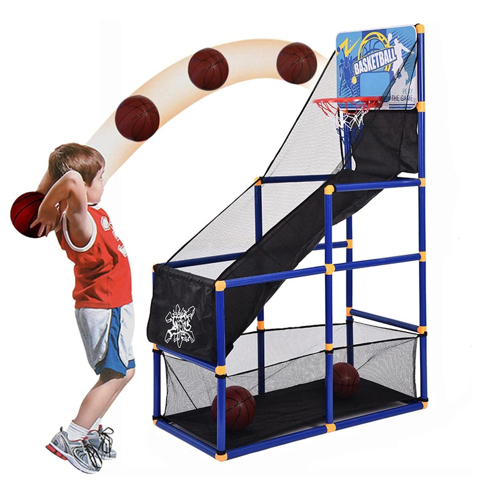Portable Basketball Hoop Stand,Children'S Fun Shooting Frame Basketball Stand Foldable Assembly Arcade Board,Dorm.Basement Basketball Hoop Shooting Training System,With 6 Balls