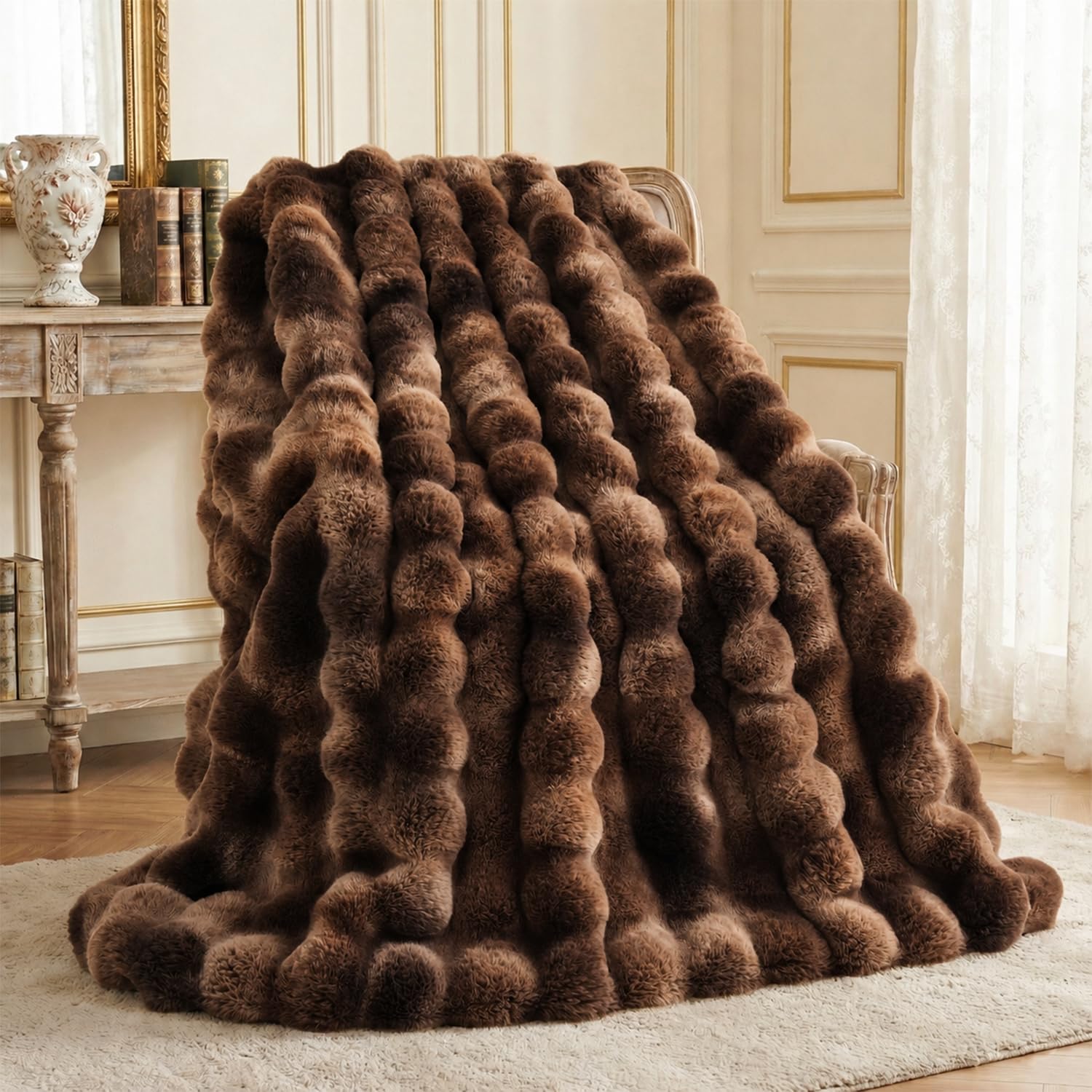 L'AGRATY Faux Fur Throw Blanket for Couch, 60'' x 80'', Tie-Dye Amber Brown โ image 1
