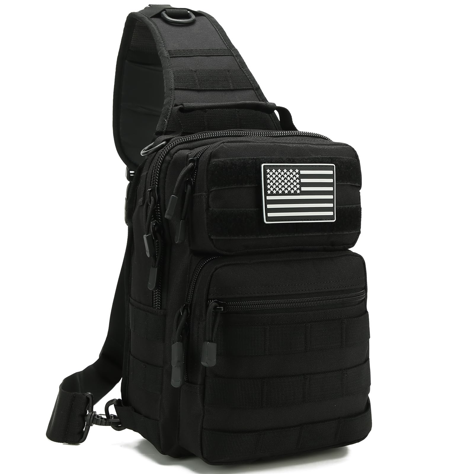 SXJWISHES EDC Sling Bag Tactical Shoulder Sling Bag Small Military Crossbody Pack Tactiacal Backpack Rover Chest Bag Pack (Black)