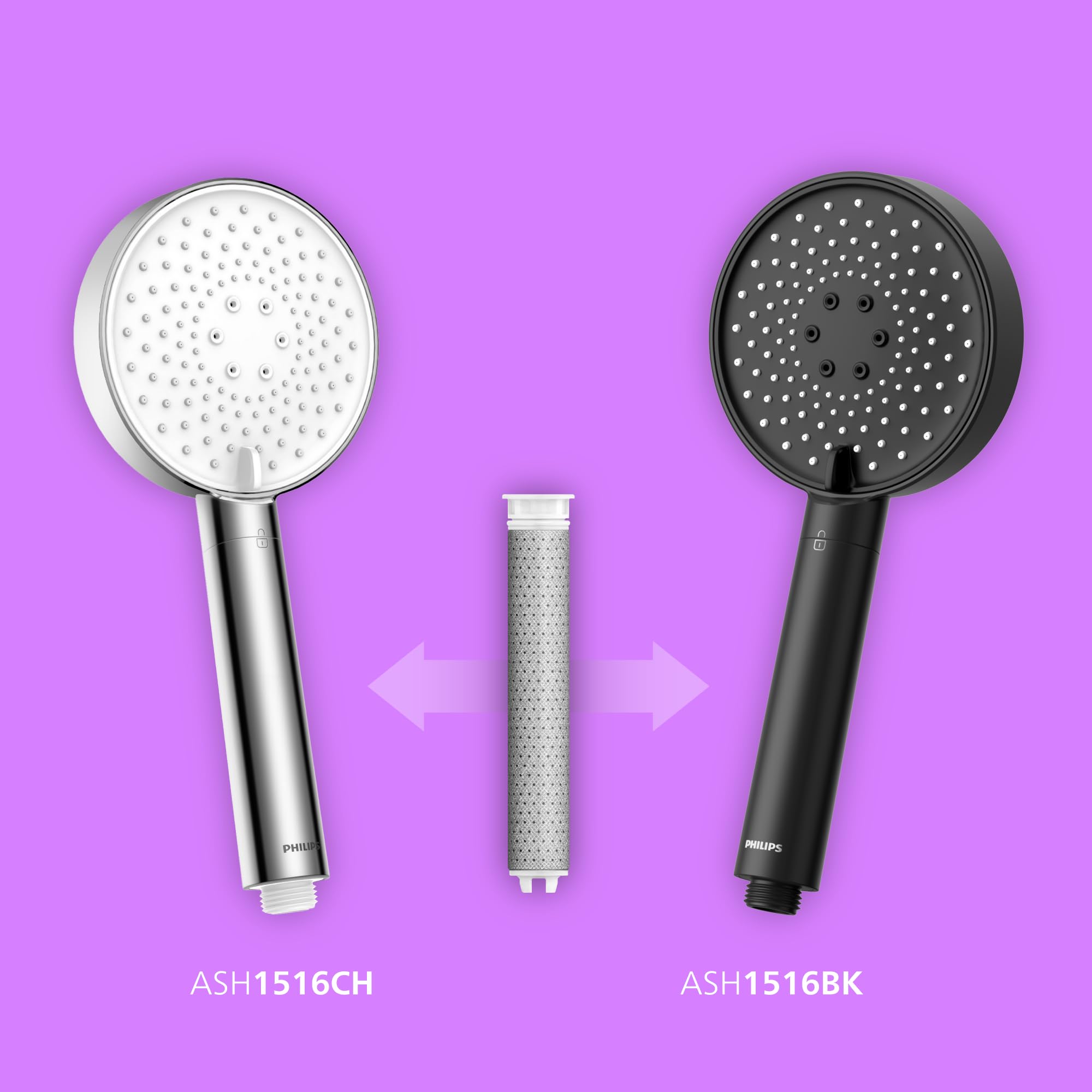 Filtri di ricambio per Philips Water Filtration Showerhead, Rimuove efficacemente il cloro e altre particelle di grandi dimensioni, Tre modalità di getto, Capacità del filtro di 1 mese