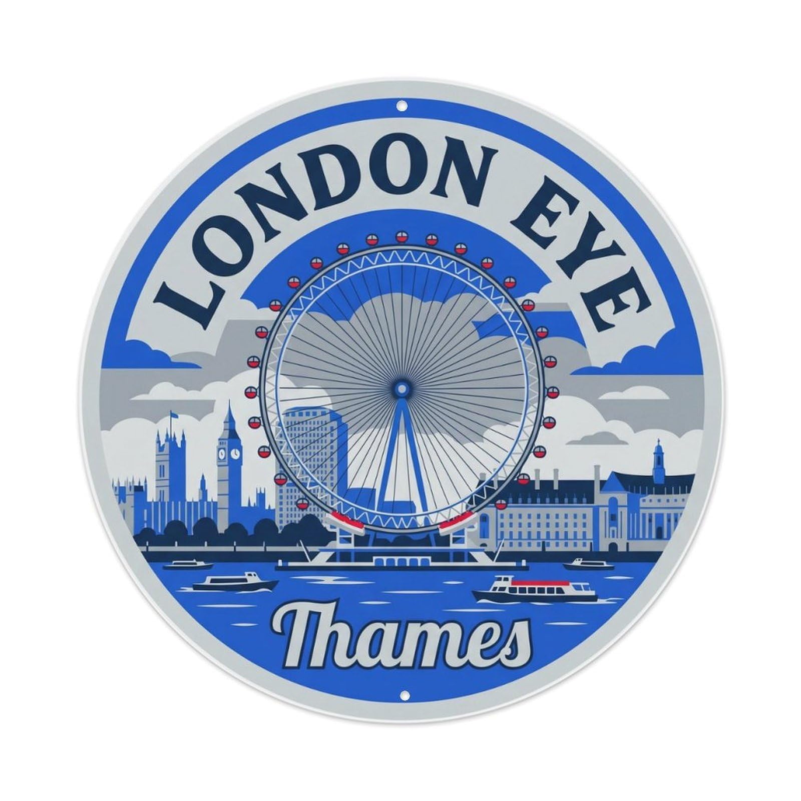Fqnyr Style Vintage Travel London Eye Landmark Metal Tin Sign