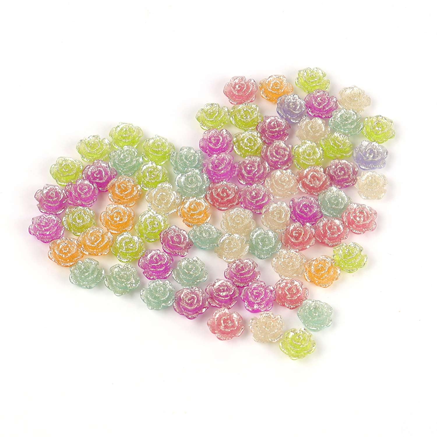 100 Pcs Flatback Rose Charms Rose Flower Cabochons Resin Beads Embellishments for Craft DIY Jewelry Making Scrapbooking Decor Flatbacks Loose Beads Phone Case Necklace Accessories (Mixed Color) - Image 2