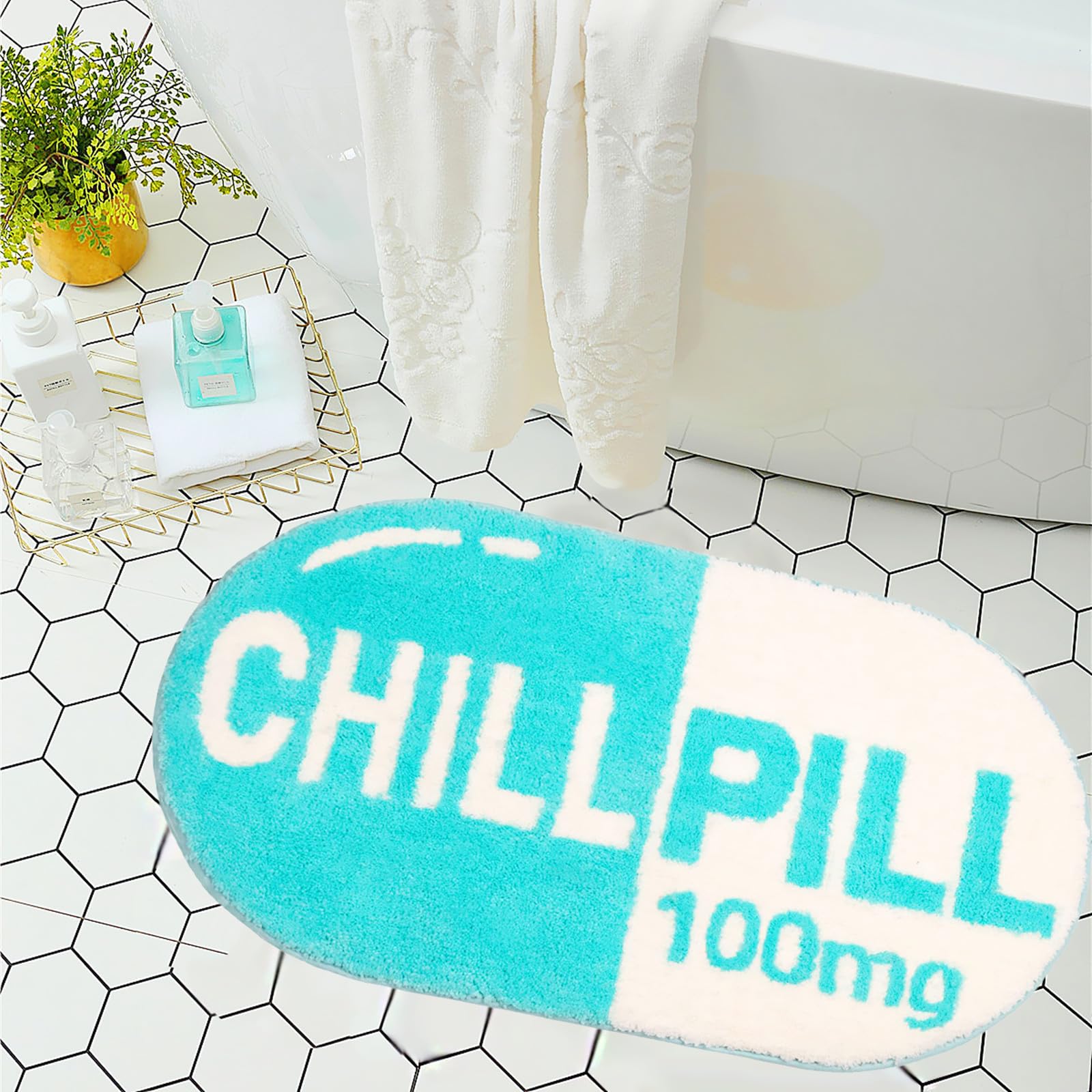 LEVINIS Cute Funny Chill Pill Bath Mat Kids Bedroom Bathroom Décor Rug Non Slip Washable Bathroom Rugs for Shower, Tub, Bedroom 27.5"×15.5"