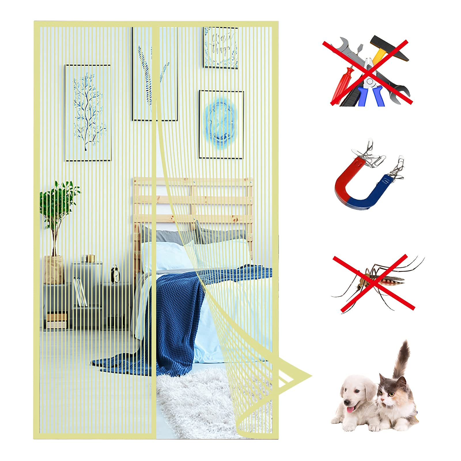 Magnetic Screen Door, Anti Mosquito Fly Curtain Door Screens Nets with Powerful Magnets and Shuts Automatically Fly Screens for Doors, Hands Free, Pet and Kid Friendly