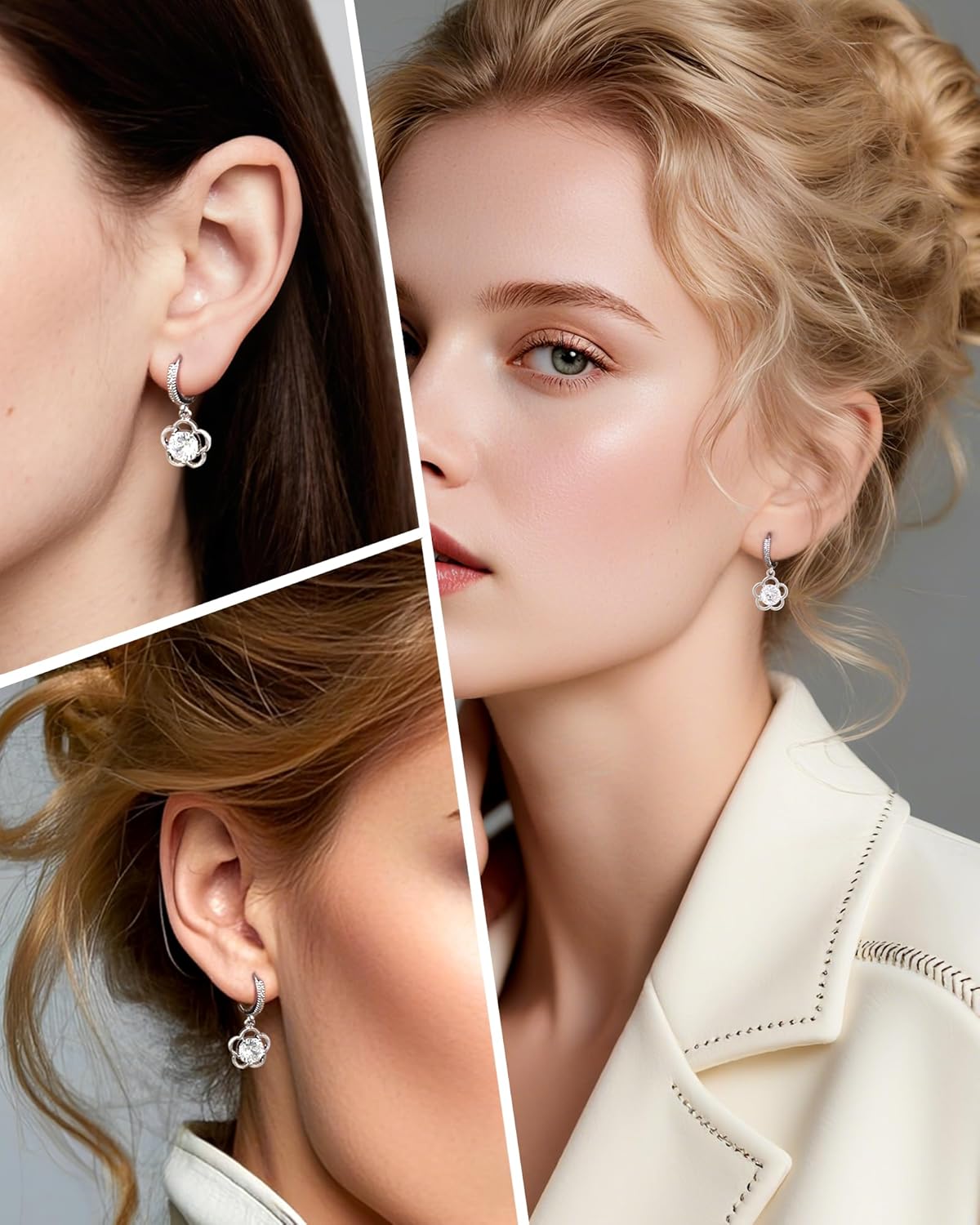 Trendy Flower Huggie Small Hoop Earrings with Hypoallergenic Cubic Zirconia Birthstones, Silver Drop Dangle Earrings for Women - Image 5