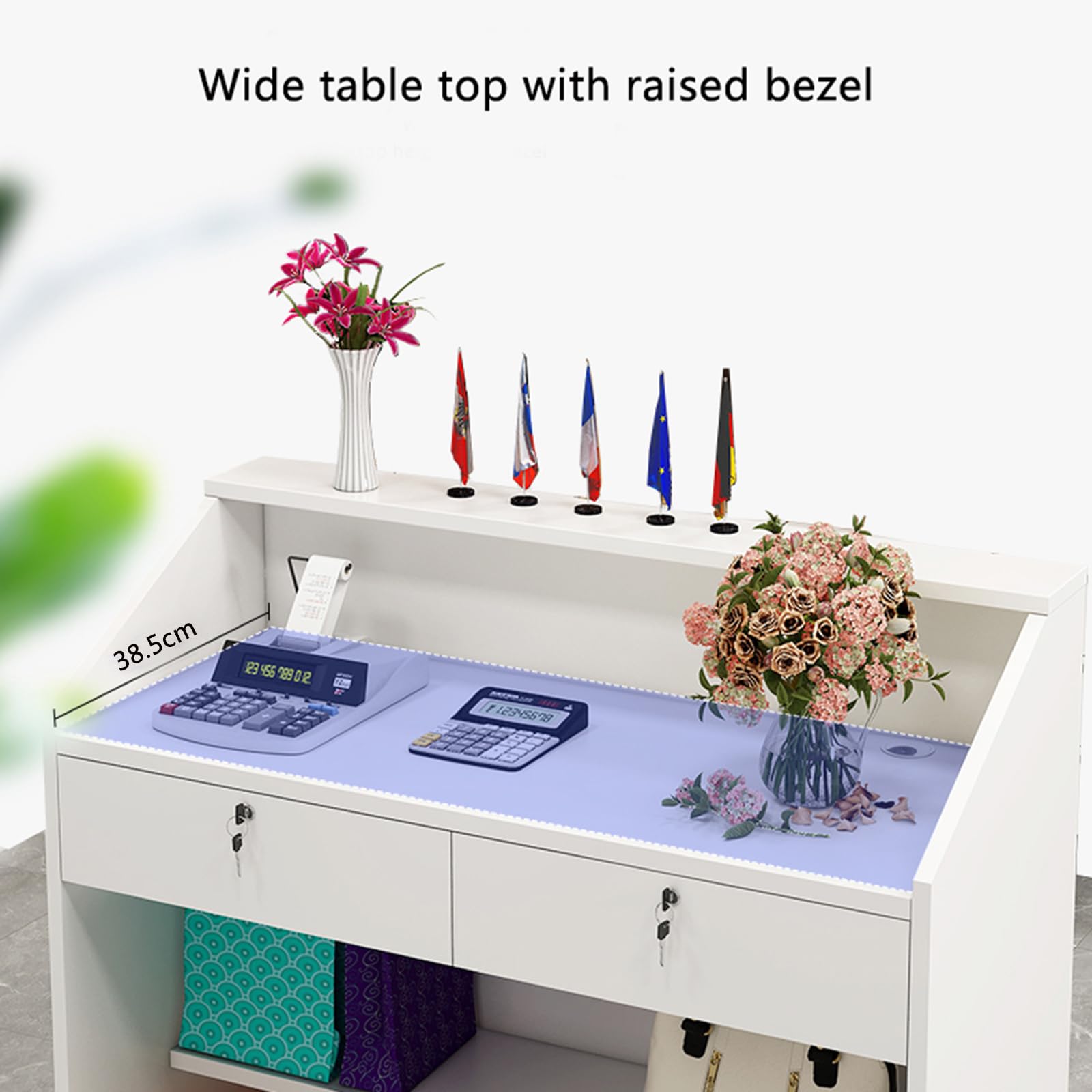 GLX Empfangstresen, Modern, Weiß, 60 x 38 x 92 cm, 2 Schubladen, Für Hotelrezeption, Bekleidungsgeschäft, Büro