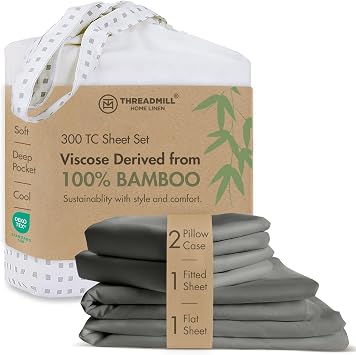 Threadmill Rayon Bamboo Cal King Size Sheets for Cal King Size Bed, 4 Piece Bed Sheet Set Dark Grey - Silky Soft, Lightweight, Breathable -Deep Pocket -Moisture Wicking & Cooling Sheets