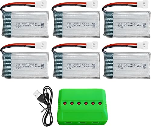 sea jump 6 baterías Lipo de 3.7 V 800 mAh 25C con enchufe Molex y cargador 6 en 1 compatible con WLtoys SYMA la mayoría de drones cuadricópteros,