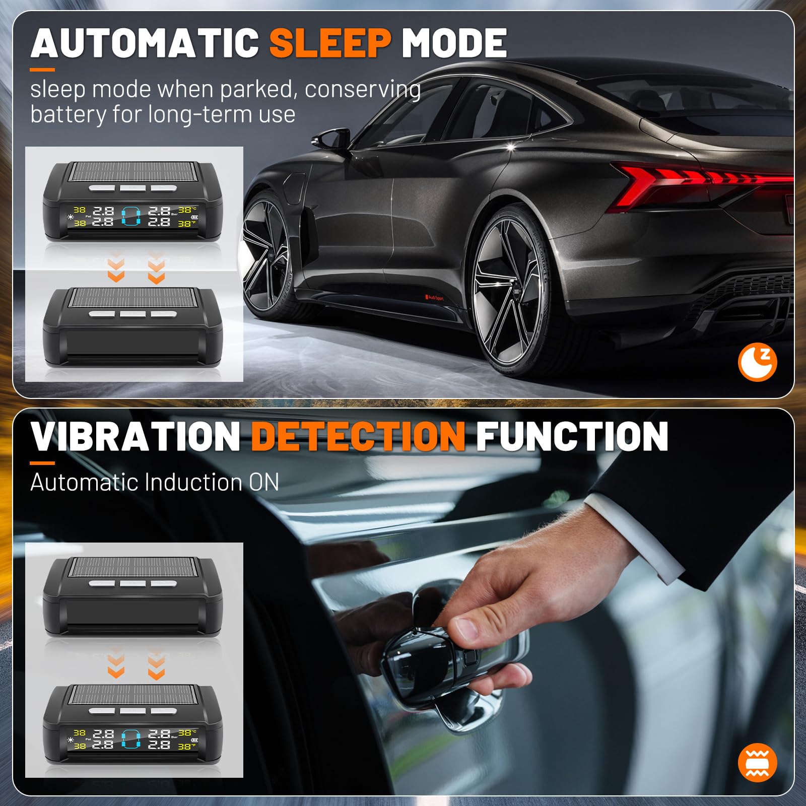 Sistema di monitoraggio della pressione dei pneumatici TPMS (0-6bar) con 4 sensori di pressione degli pneumatici integrati, 5 modalità di allarme (pressione di temperatura, ecc.), universale a