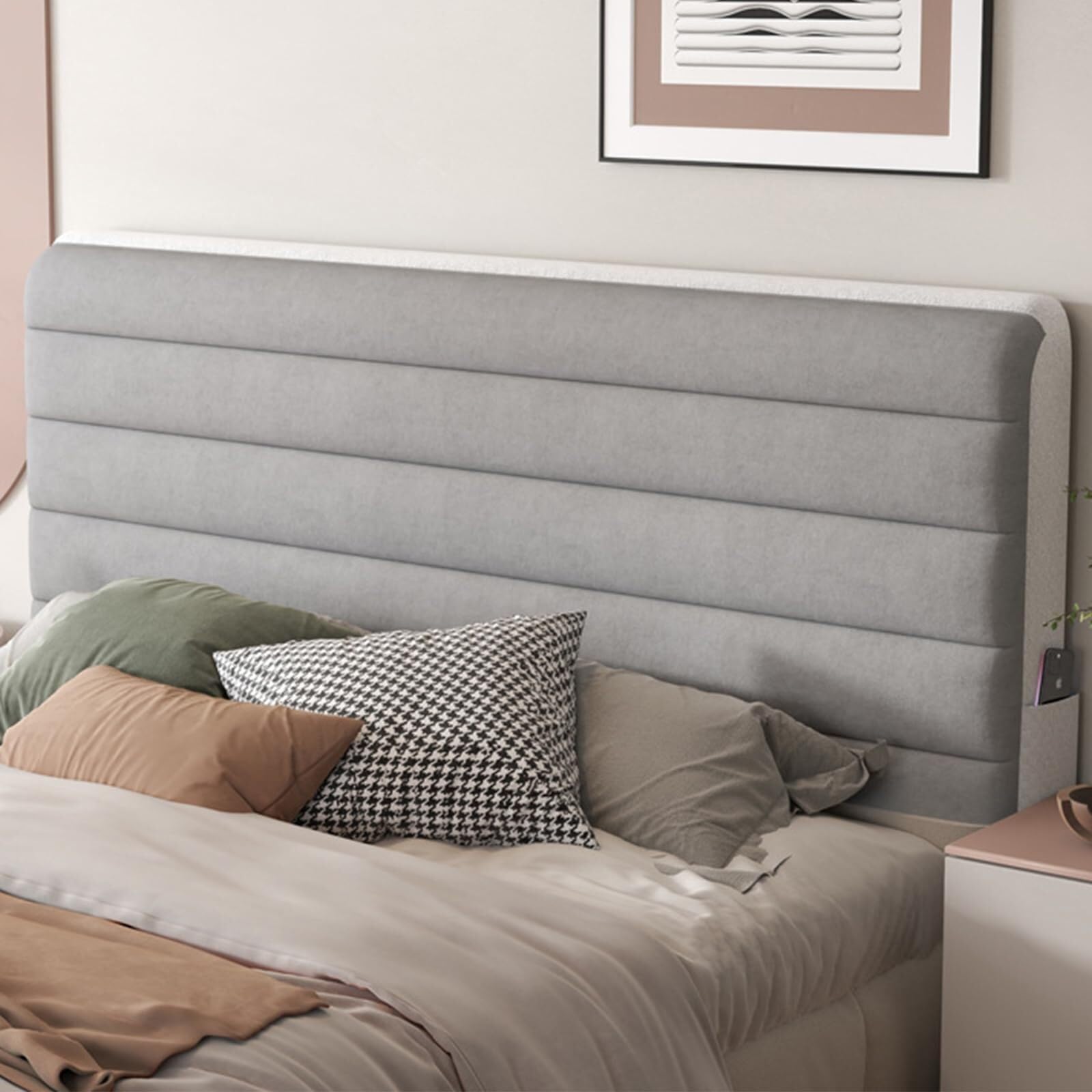 Copri Testiera Letto Imbottito Lavabile - Copertura Elastica In Velluto Per Testiera Singola O Matrimoniale, Grigio - Foto 3