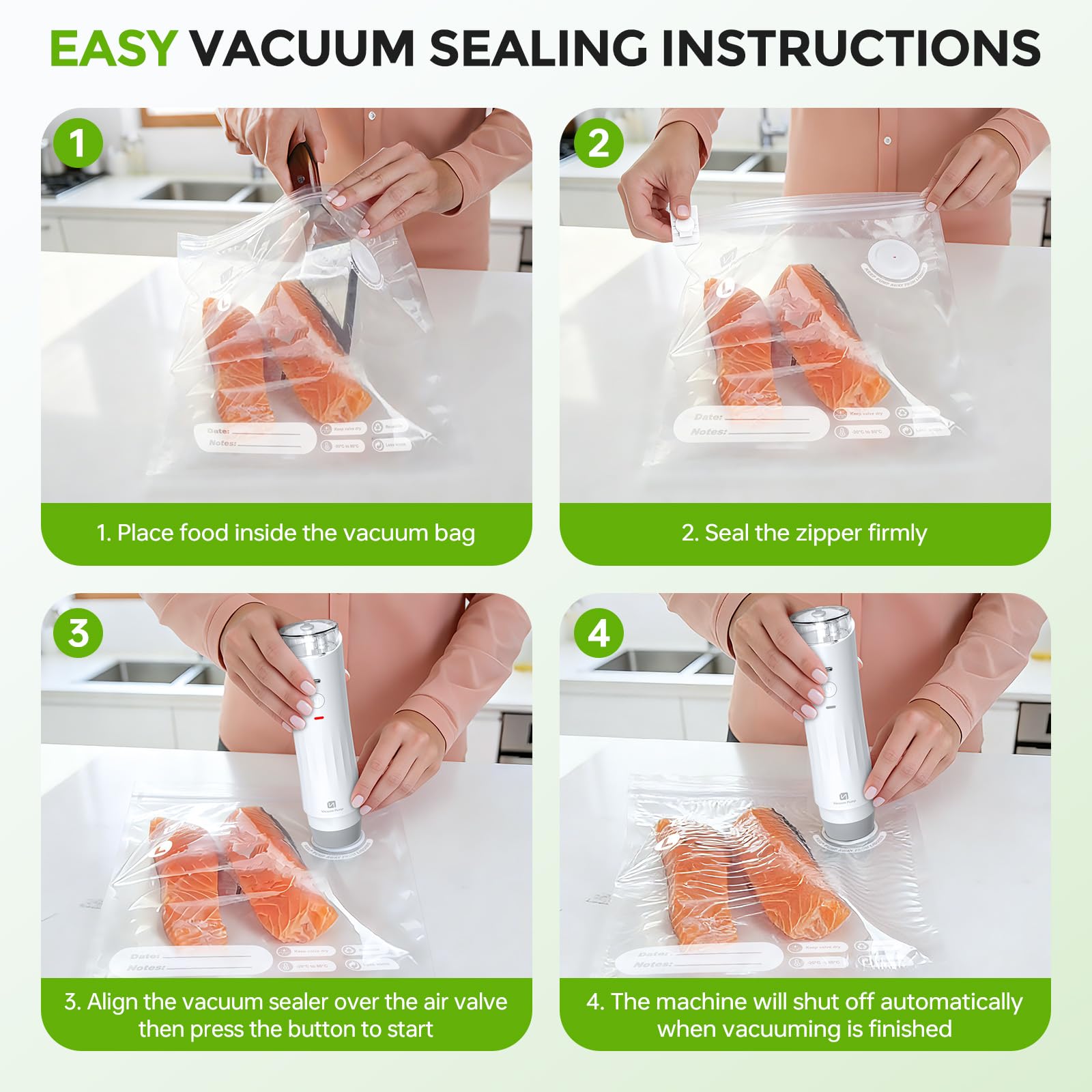 Mini Handliche Vakuumiergerät Tragbarer Vacuum Sealer mit einem sichtbaren Wassertank ausgestattet und wird mit 15 wiederverwendbaren Vakuumbeuteln und 10 Einmachglasdeckeln für Küche Reisen
