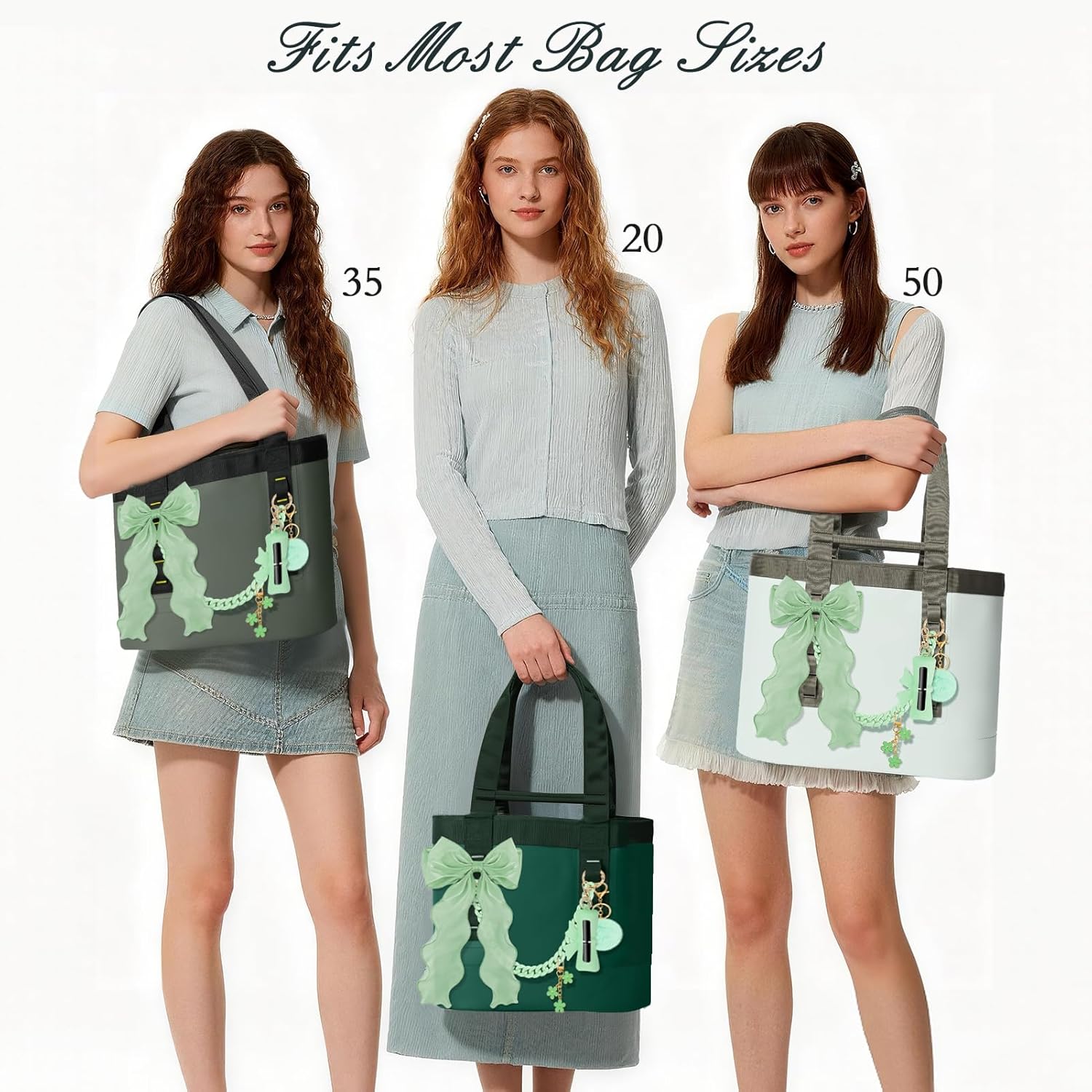 5PCS Tote Bag Decor Kit, Decorative Bow, Bow Lipstick Holder, Flower Charm & Acrylic Chain & Pom Pom Ball Bag Charms Compatible with YETI Camino 20/35/50 Carryall, Bogg Bag Accessories for Women