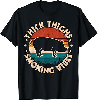 Mens Thick Thighs Smoking Vibes Retro Smoker Grill Pork Pig T-Shirt