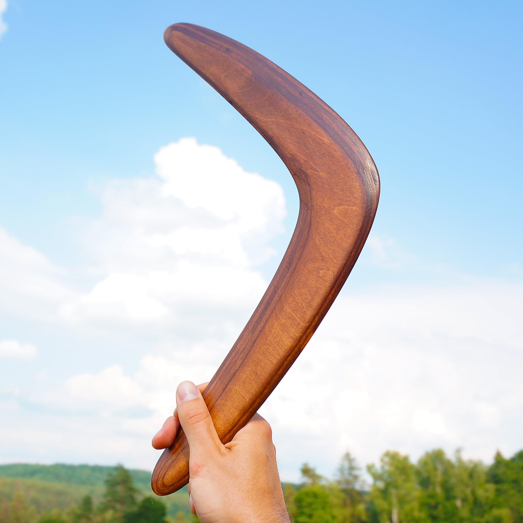 Premium Holz-Bumerang „Dunkelbraun“ – Traditionell handgefertigt mit 100% Rückkehrgarantie, wenn er richtig geworfen wird – Perfektes Wurferlebnis für Sport & Freizeit! Bumerang für erwachsene