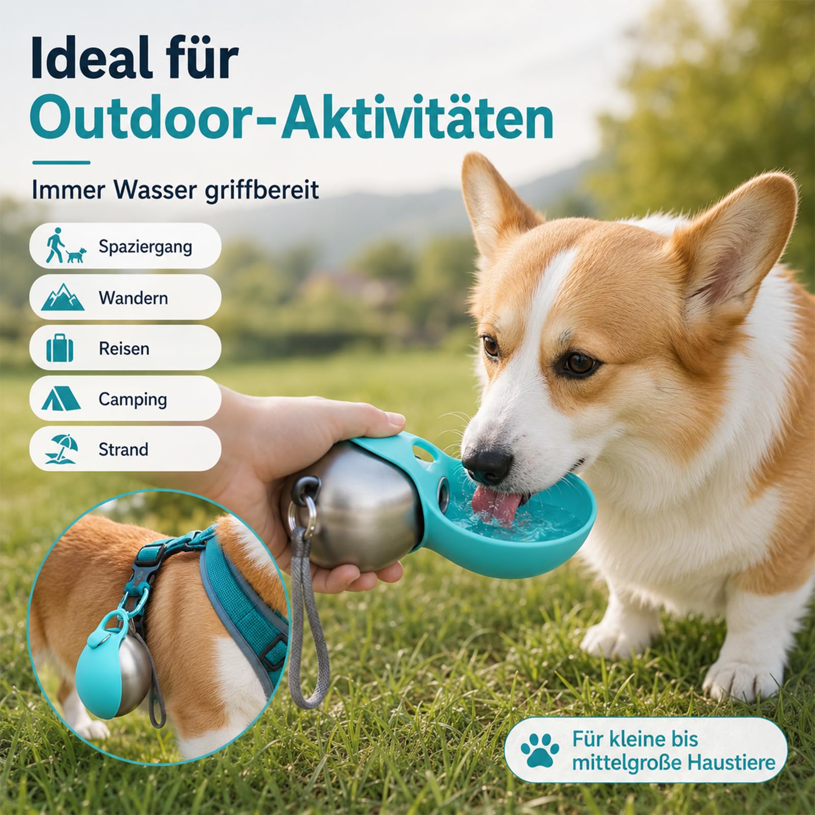 2-in-1 Reise-Trinkflasche für Hunde, Trinkflasche Hunde für Unterwegs, Hundetrinkflasche für Unterwegs mit Silikonnapf, 285 ml Edelstahl Trinkflasche mit Faltbarem Silikonnapf (4PCS)