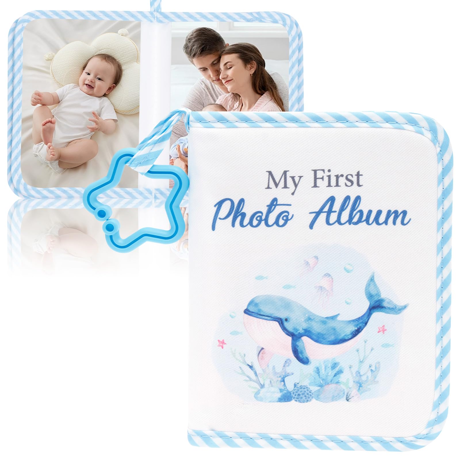 Baby Photo Album Soft Book, My First Photo Book with Mirror Toddler Family Memory Books, Baby Photos Album Holds 17 6x4" Pictures, Keepsake Gifts for Family Newborn Babies Shower (Blue)-image-19