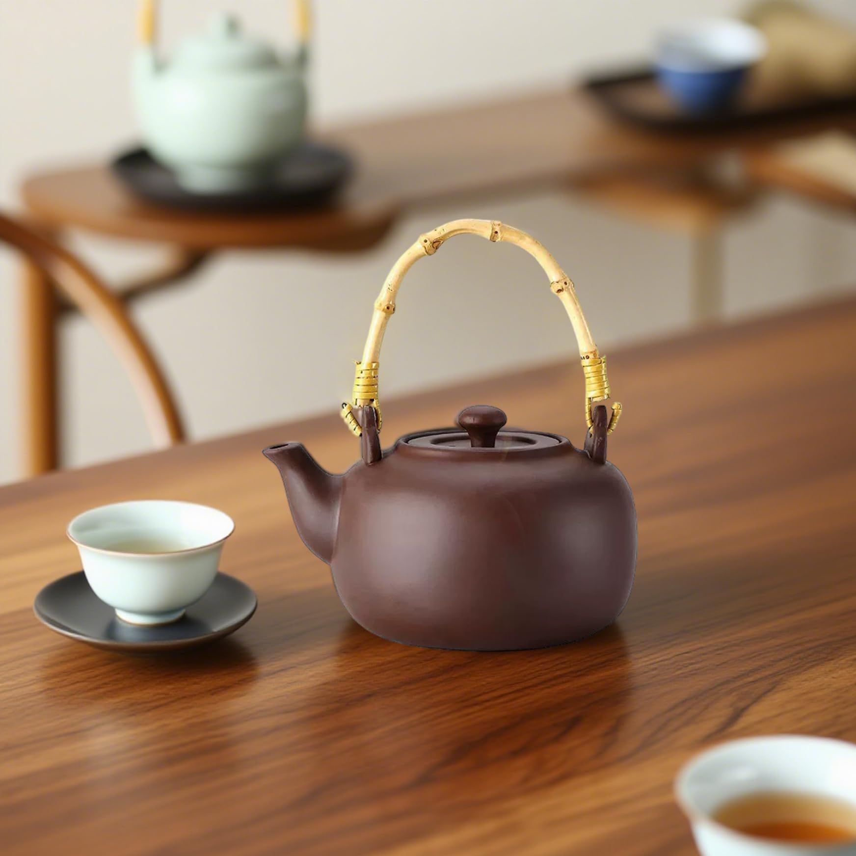 Tetera japonesa de arcilla de arena morada de 800ml/28oz, tetera de Kungfu con mango de madera para estufa.