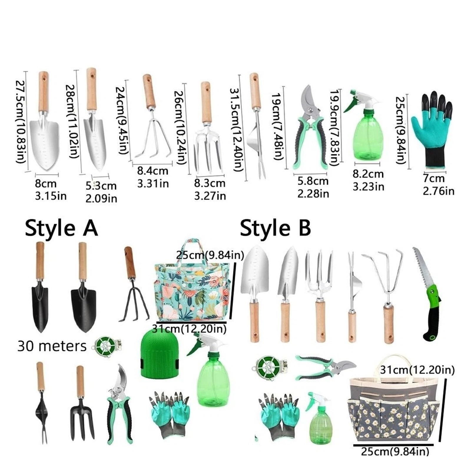 11 Teile/Satz Professionelle Garten Hand Werkzeug Set Handheld Ergonomische Griff Gartenbau Pflanzen Werkzeuge Nicht-Slip Rostfrei Vielseitig Einfach Zu Bedienen(Style B)