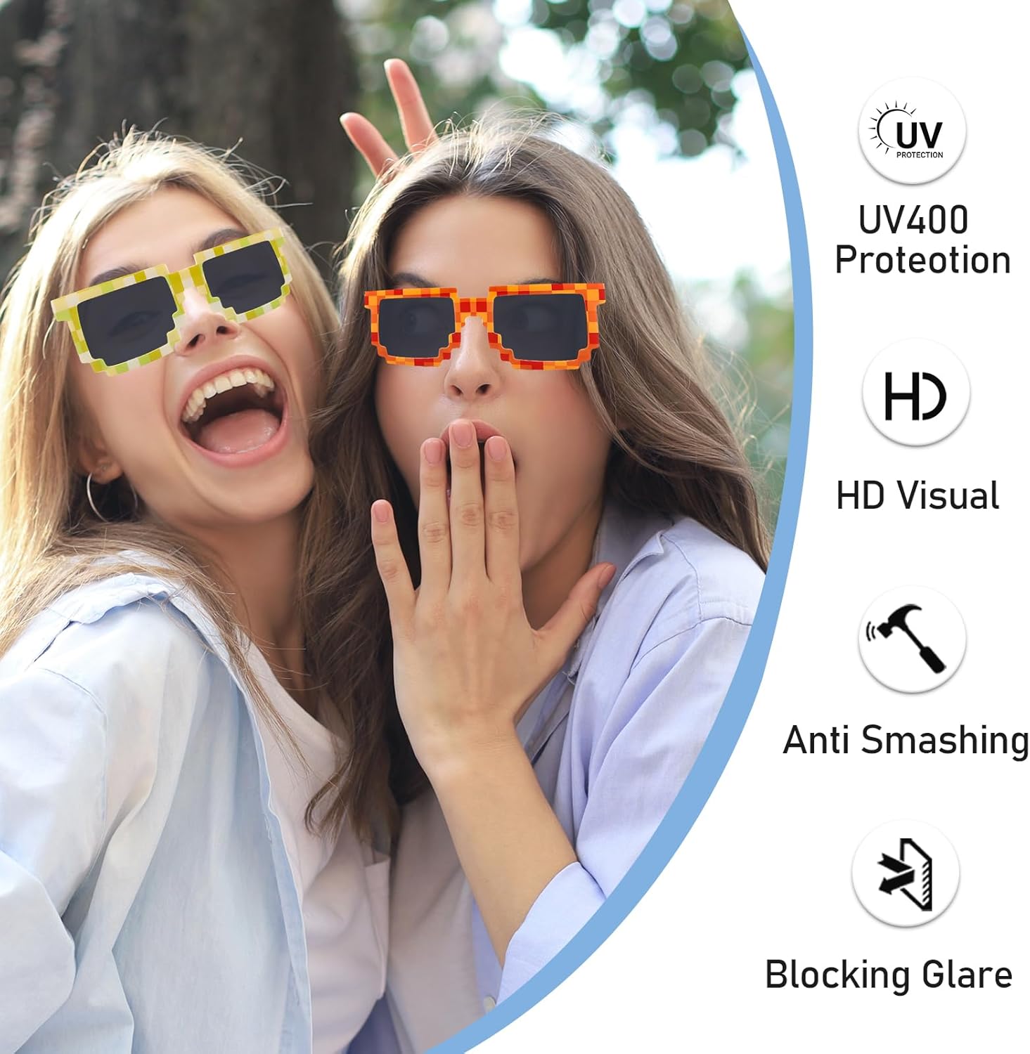YQVIE Bulk Pixel Sunglasses Assorted Color Miner Pixel Party Glasses for Adult Pixelated Eyewear 20/40/50 Pack