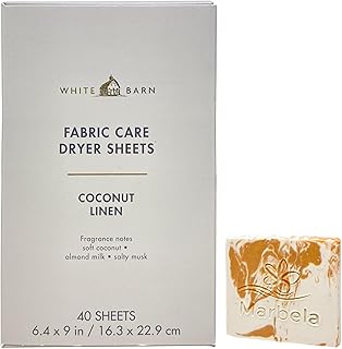 Bath & Body Works Coconut Linen Fabric Care Dryer Sheets - Box of 40 sheets - with a Peach Gardenia Sample Soap