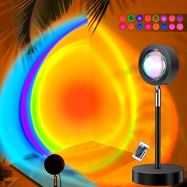 Sunset Lamp, [16 in1] Sunset Projection Lamp Brightness 16 Colors Adjustable Sunset Projector Light Mood Lights Rainbow Lamp with Remote 4 Dynamic Modes Sunset Light for Home Decor
