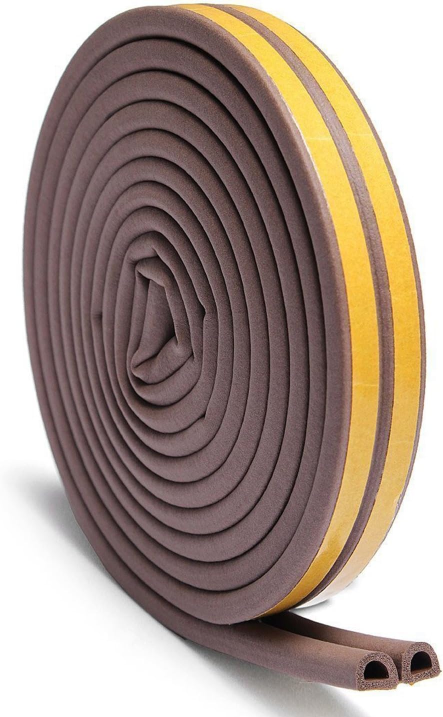Door Seal Weather Strip, Window Anti-Collision Self Adhesive Rubber Foam Seal Strip Soundproofing Weather Stripping Waterproof Seal, 7/20-Inch x 6/25-Inch x 9.8 Feet, Brown(2 Seals)