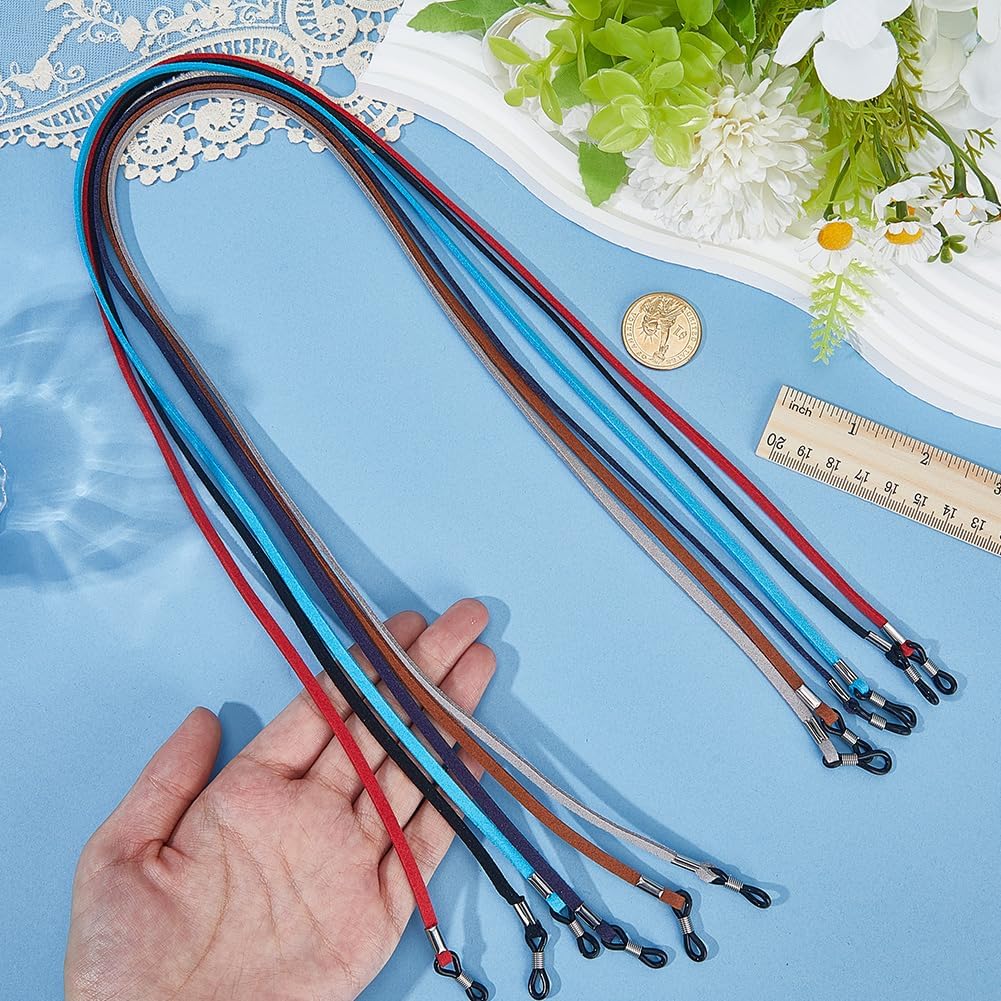6PCS 6 Colors Leather Eyeglass Retainer Glasses Strap Universal Glasses Lanyard Cord Adjustable Fuax Suede Eyewear String Holder Around Neck Sunglass Keeper Rope for Men Women Decor