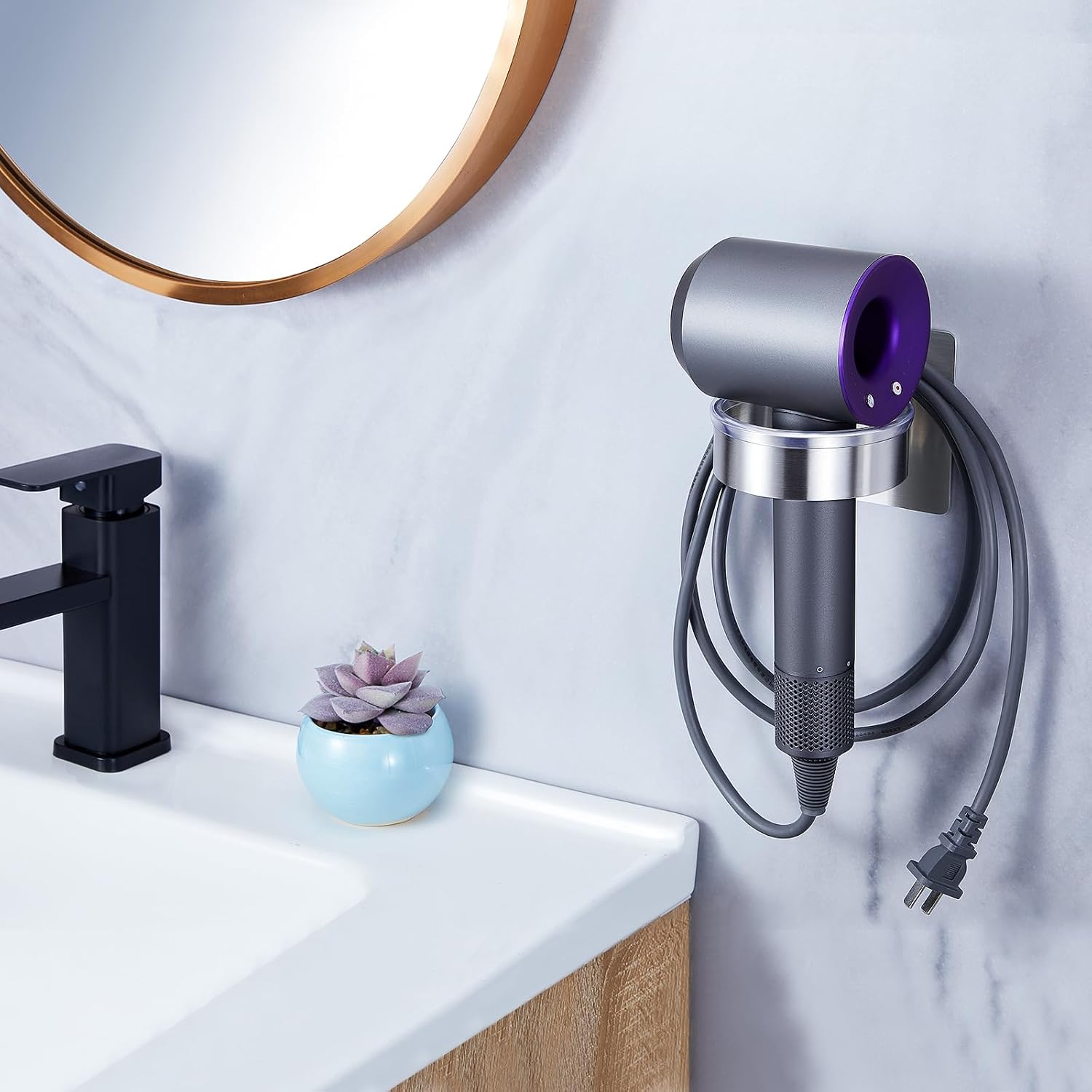 Hair Dryer Holder - Hair Tool Storage Organizer Wall Mount, Stainless Steel Hair Blow Dryer Holder, Hot Tools Holder, Adhesive Hairdryer Holder Bathroom, Hair Dryer Hanger, Blow Dryer Organizer