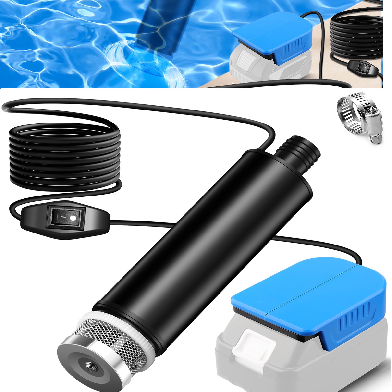 Portable Water Pump Sump Pump Compatible with Makita 18 V Battery, Idle Speed of The Motor 4500 RPM Flow 30 l/min, Lift 15 ft 120 W Powered Water Pump for Garden, Camping