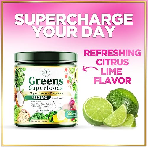 Miniatura 8 de Greens Blend Superfood - Mezcla de batidos en polvo Super Greens para apoyo energético y de salud digestiva con probióticos, espirulina orgánica,