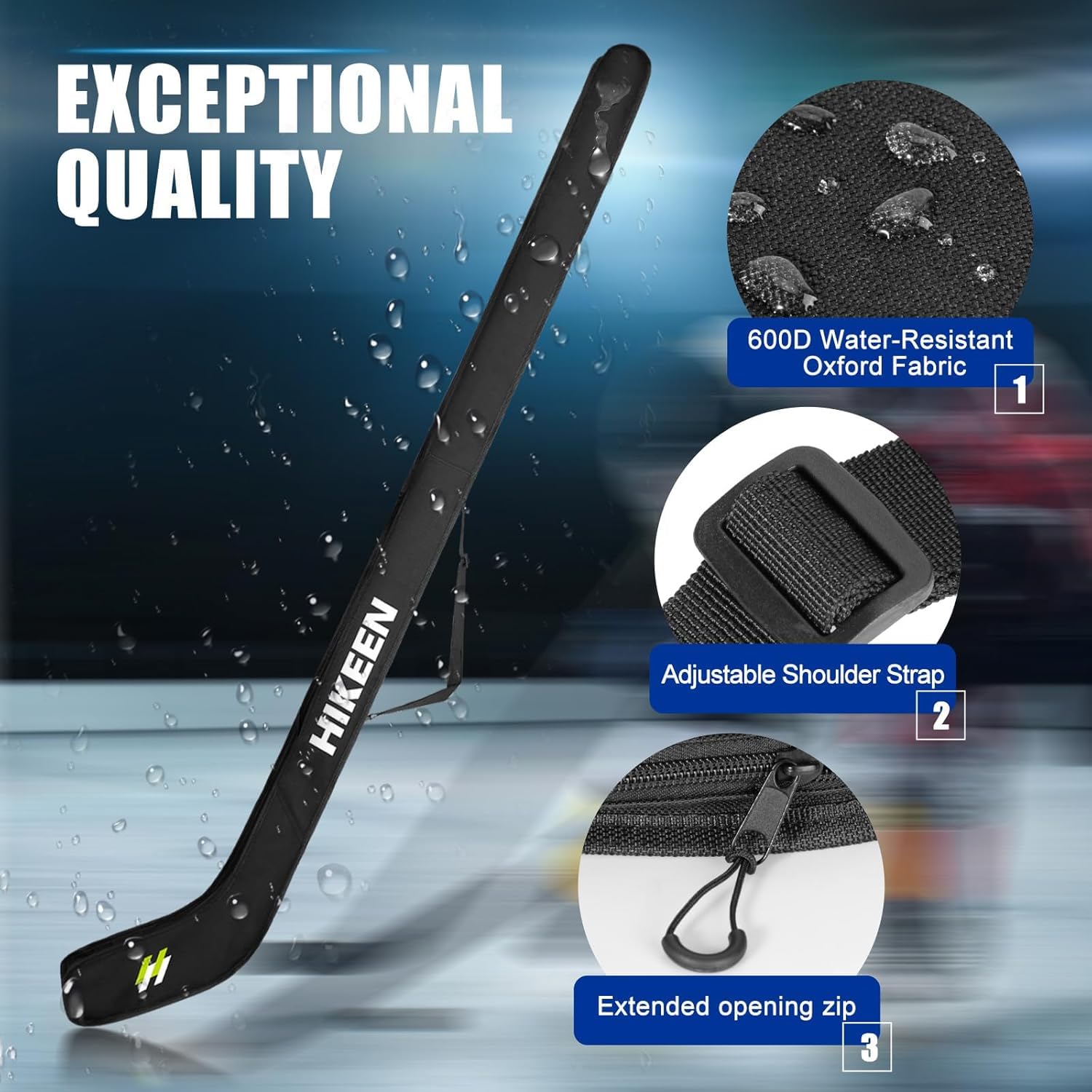 BOOSTEADY Bolsa para palos de hockey para adultos con cincha ajustable, bolsa ligera e impermeable para palos de hockey sobre hielo, equipo de hockey sobre hielo con hombro ajustable para adultos y