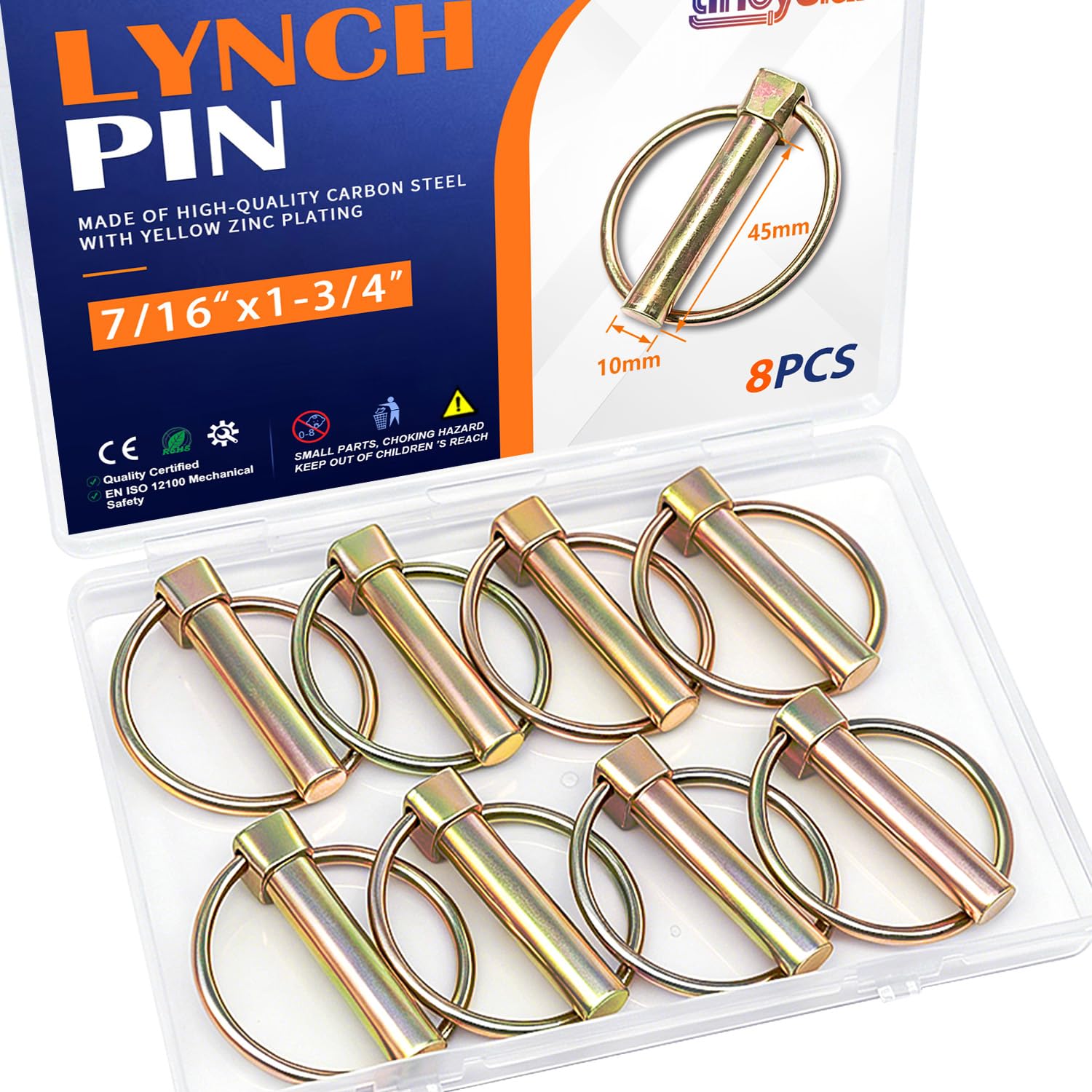 12Pcs 4 Sizes Lynch Pin Assortment Kit Heavy Duty Linch Pin for Trailer Tructs 3 Point Hitch Pins Mower Farm Machinery of 3/16" & 1/4" & 5/16" & 7/16"