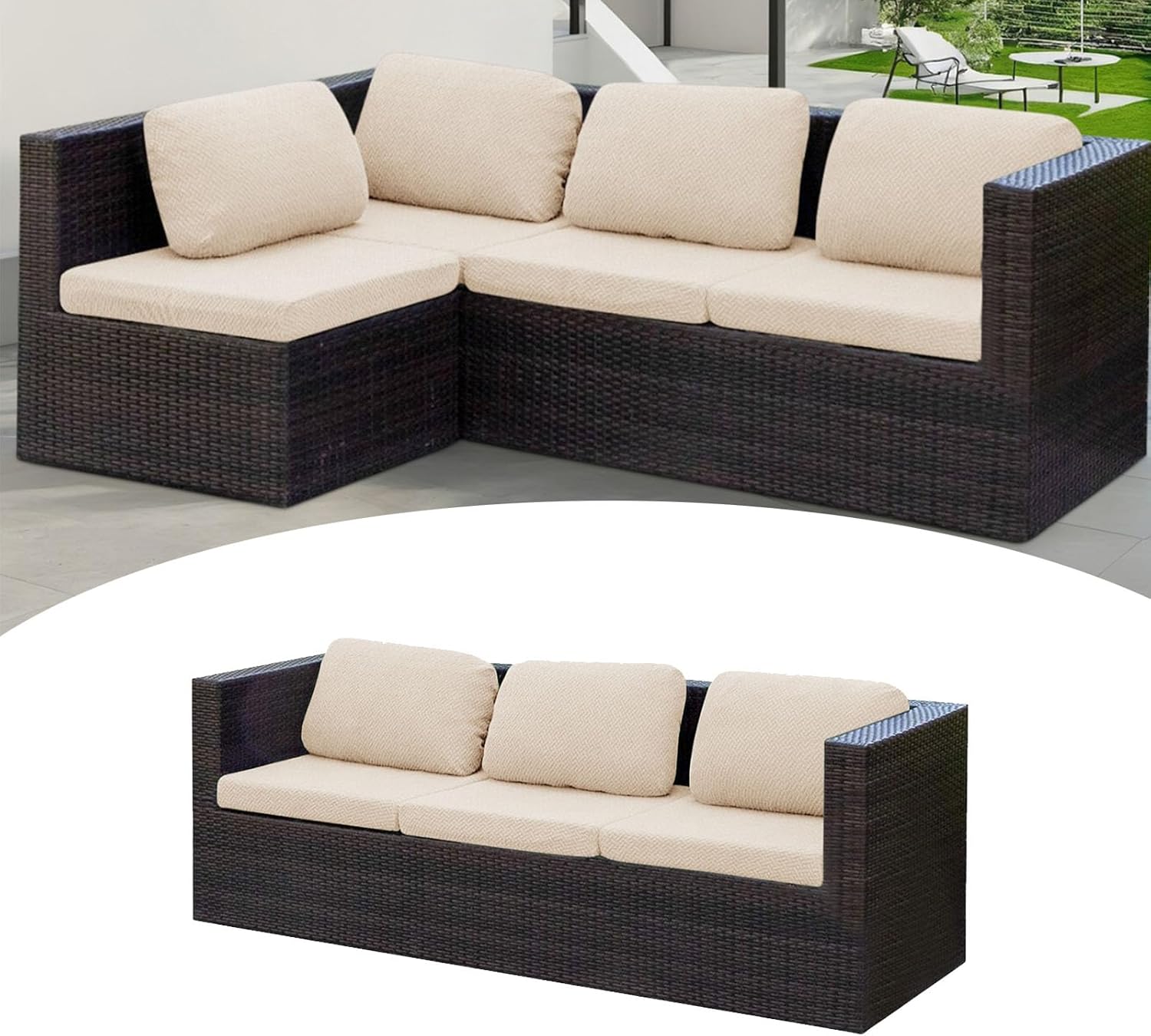 1 Sets Outdoor Seat Cushions Covers, Patio Cushion Replacement Covers Fit for Wicker Rattan Furniture Patio Conversation Set Loveseat Chair,Khaki,Three seat