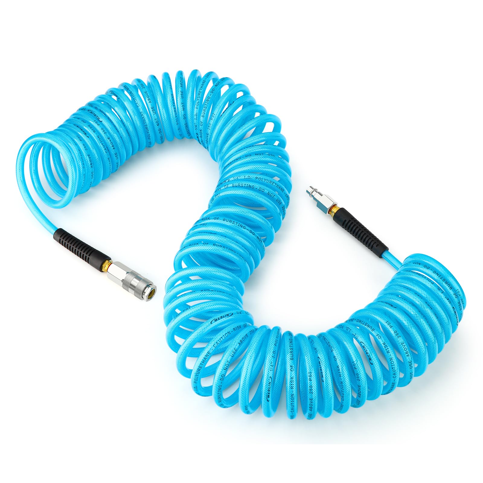 TAILONZ PNEUMATIC 1/4" x 15M Reinforced Polyurethane Recoil Air Hose with Bend Restrictor, 1/4" Industrial Quick Coupler and Plug