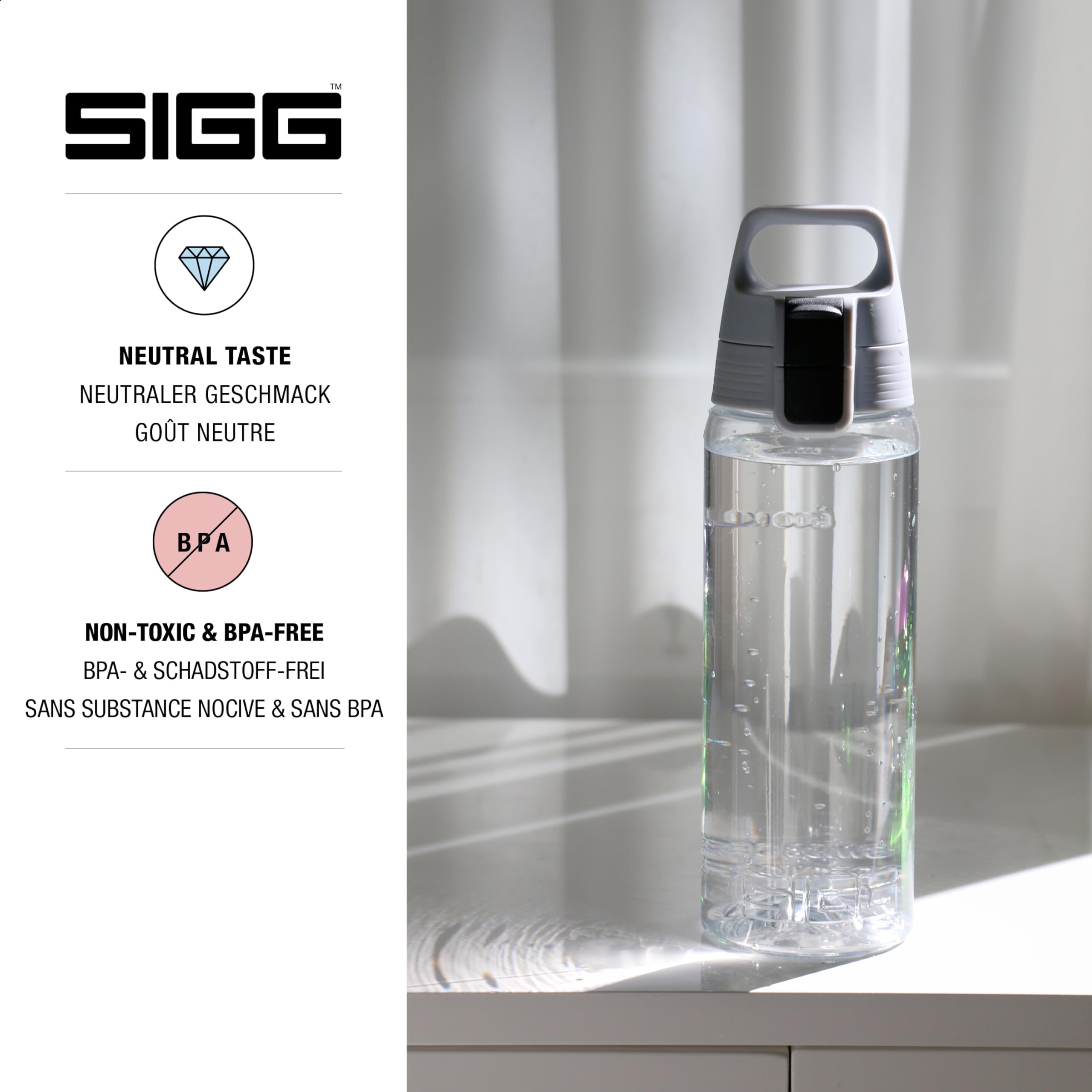 SIGG - Butelka na napoje Tritan – Total Color ONE przezroczysta – nadaje się do napojów gazowanych – nadaje się do mycia w zmywarce – szczelna – lekka, nie zawiera BPA, przezroczysta, 0,6 l