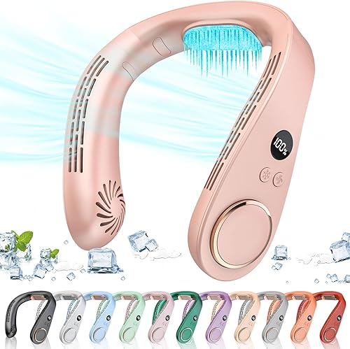 Aire acondicionado de cuello AC, ventilador de cuello recargable con pilas, sin aspas, potencia ligera, sin ruido, diadema de hombro móvil,