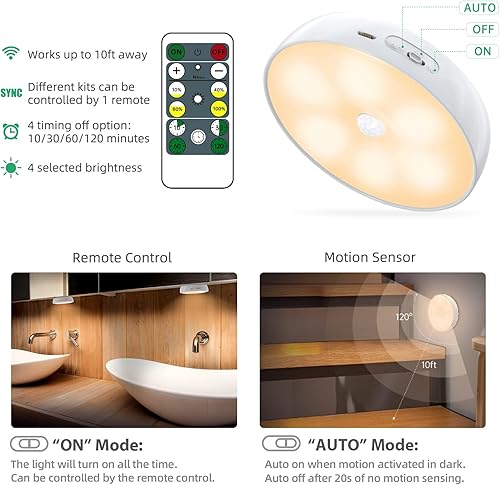 Miniatura 34 de Luces LED de armario - luz de disco de lámpara de movimiento inalámbrica, nueva versión de la lámpara de pie recargable por USB con control remoto