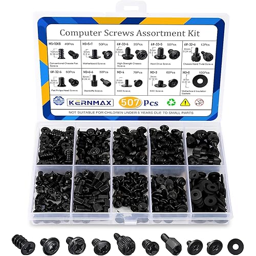 507Pcs Professional Computer Screws Assortment Kit, Includes Motherboard Screws, Standoffs, PC Case, SSD, Hard Drive, Fan, CD-ROM Screws, Long-Lasting for DIY PC Build and Repair