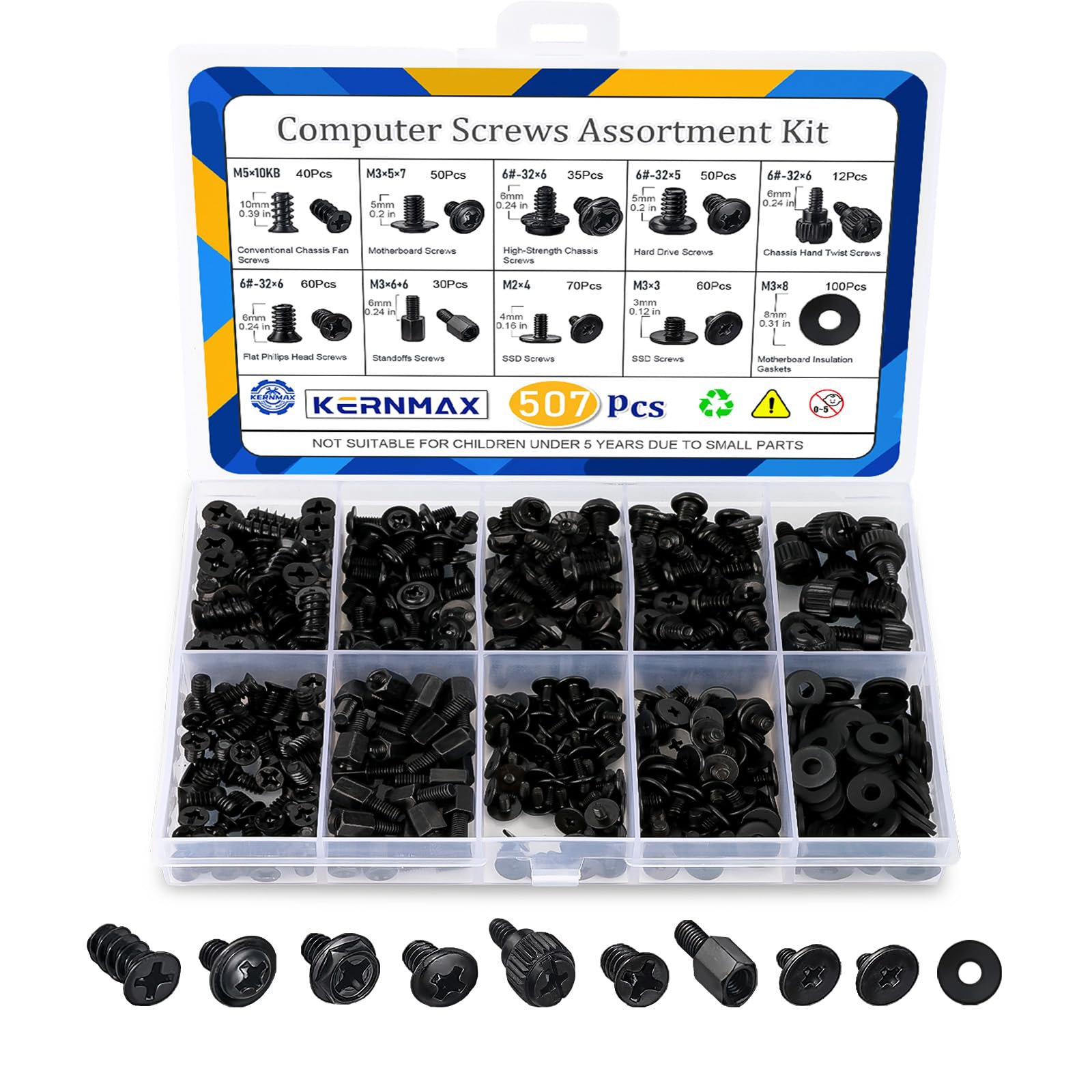507Pcs Professional Computer Screws Assortment Kit, Includes Motherboard Screws, Standoffs, PC Case, SSD, Hard Drive, Fan, CD-ROM Screws, Long-Lasting for DIY PC Build and Repair